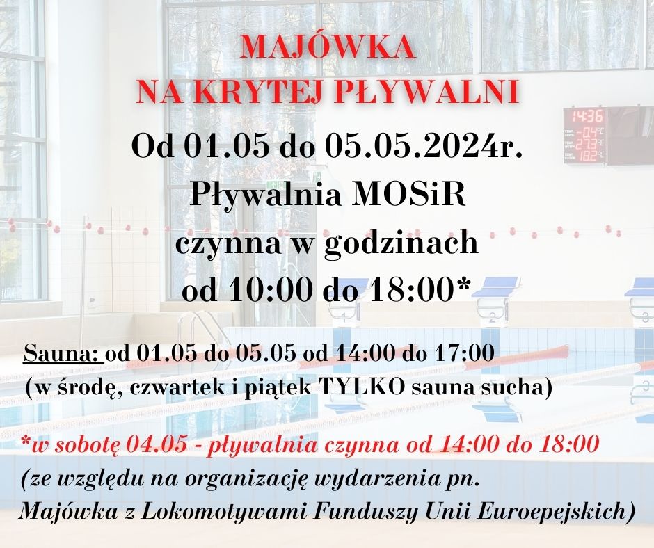 Ogłoszenie – majówka na krytej pływalni
